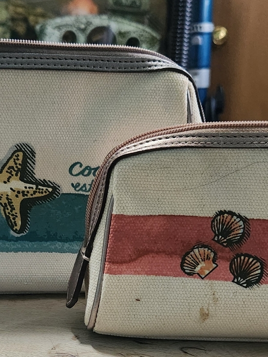 Coach Handbags - Coach Cream Canvas Cosmetic Pouches with Teal and Coral Accents